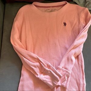Polo waffle pattern long sleeve shirt